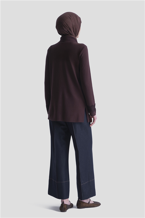 Dantelli Rayon Hırka Acı Kahve