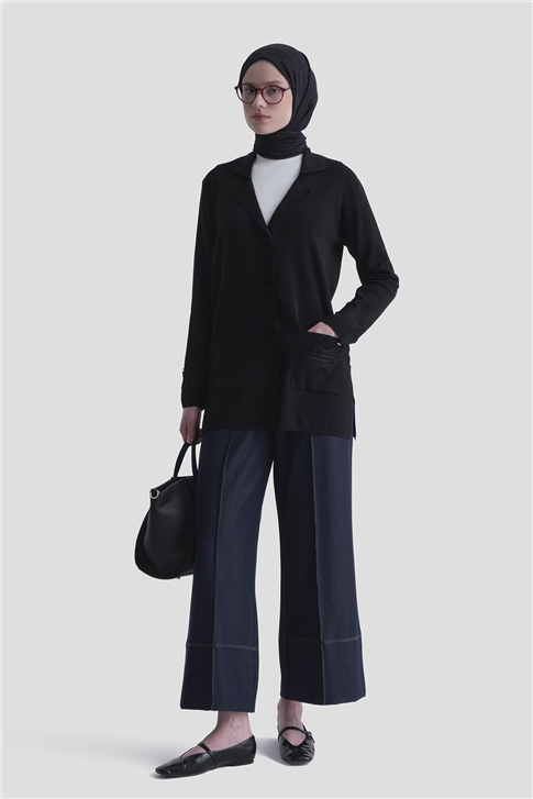 Dantelli Rayon Hırka Siyah