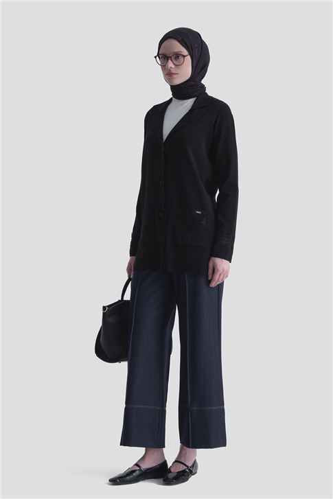Dantelli Rayon Hırka Siyah