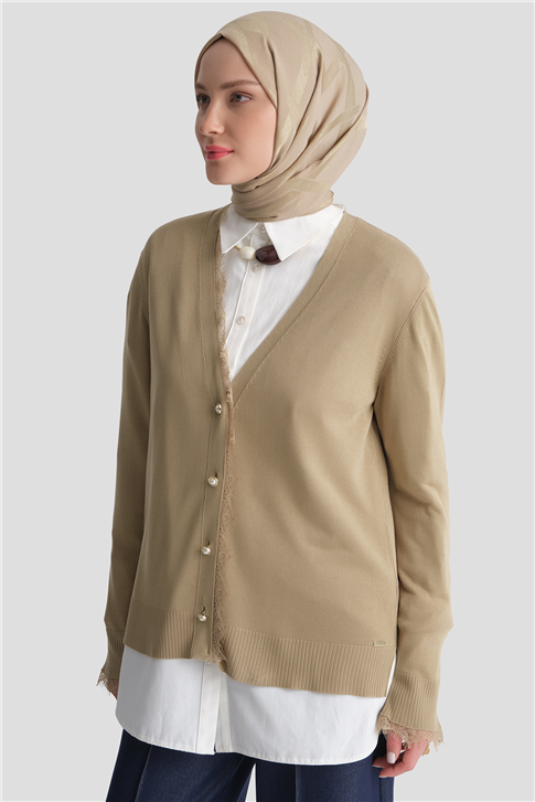 Dantelli Triko Hırka Camel