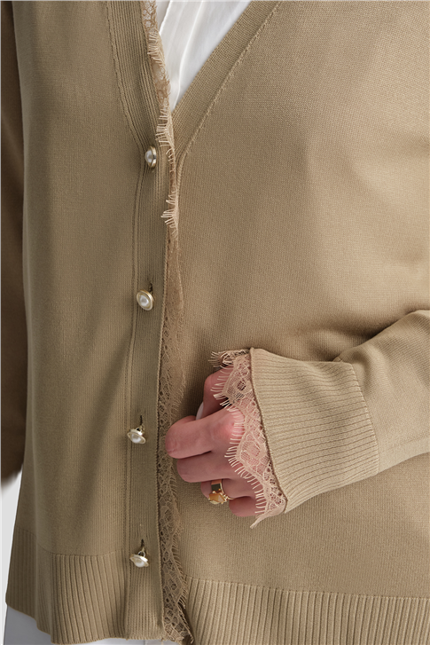 Dantelli Triko Hırka Camel