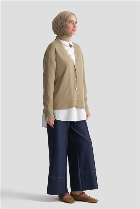 Dantelli Triko Hırka Camel
