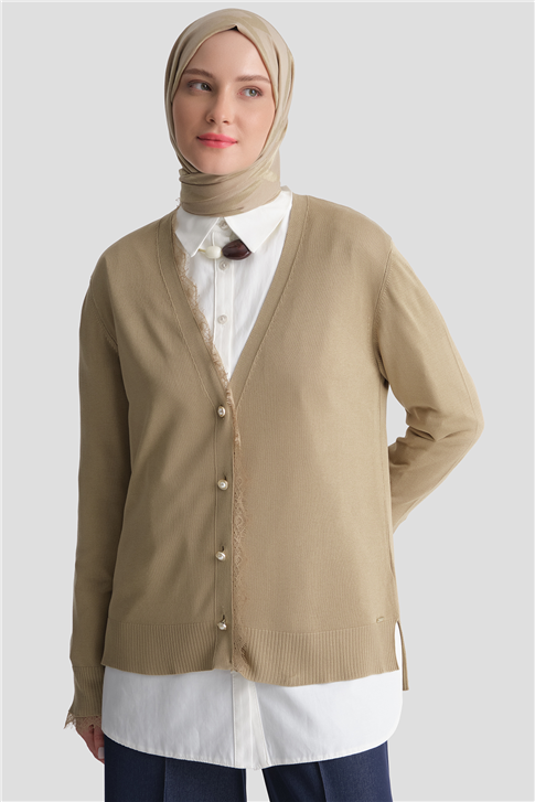 Dantelli Triko Hırka Camel