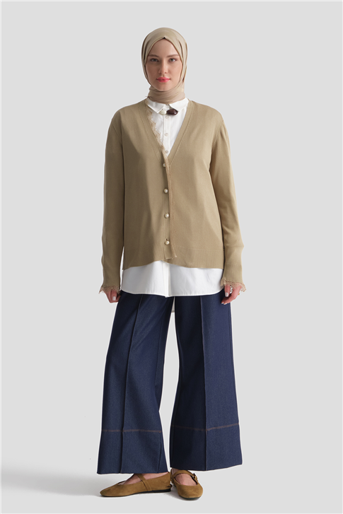 Dantelli Triko Hırka Camel