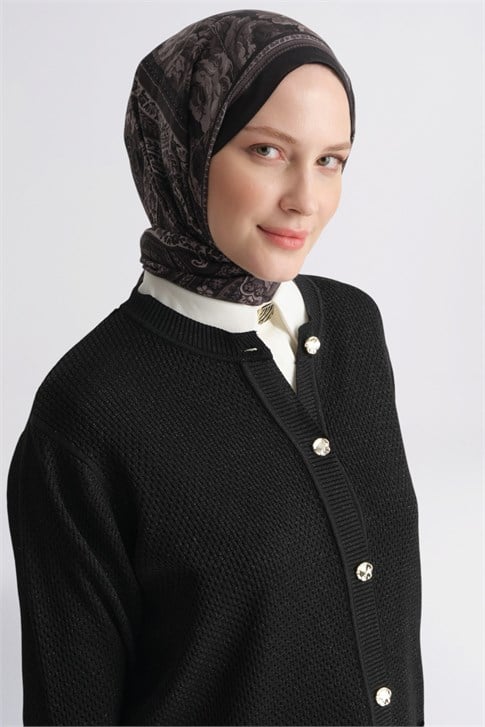 Sim Detaylı Triko Hırka Siyah 