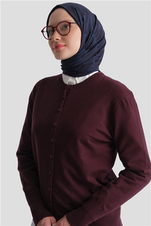 Düğme Detaylı Basic Hırka Bordo