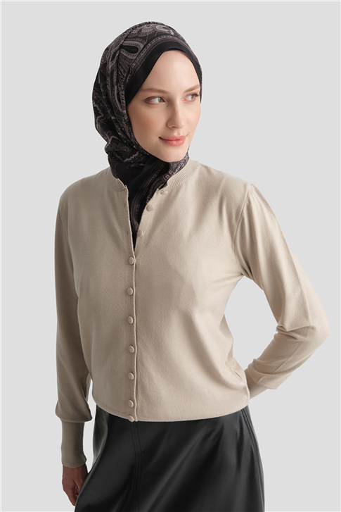 Düğme Detaylı Basic Hırka Vizon