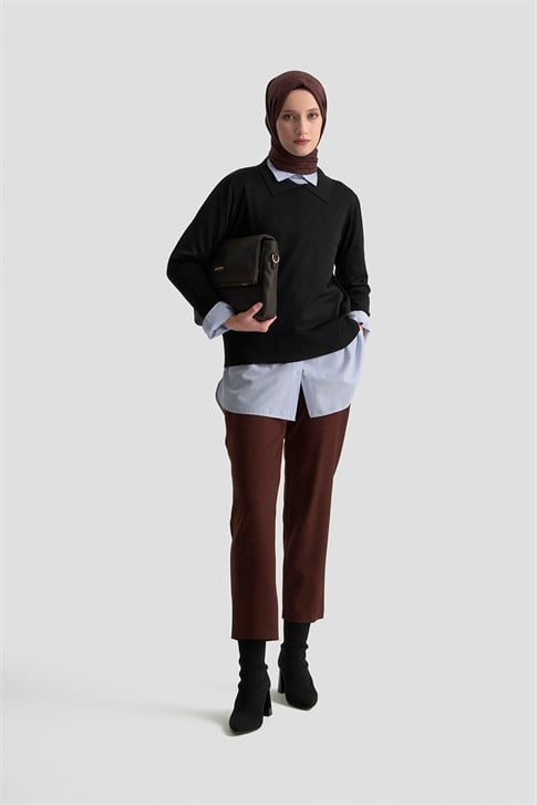 Polo Yaka Triko Kazak Siyah 