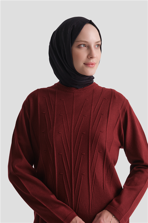 Başak Desenli Kazak Bordo 