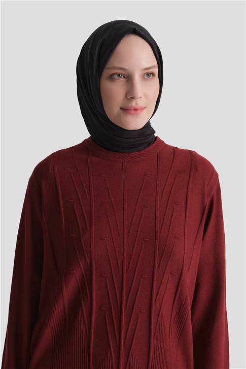 Başak Desenli Kazak Bordo 