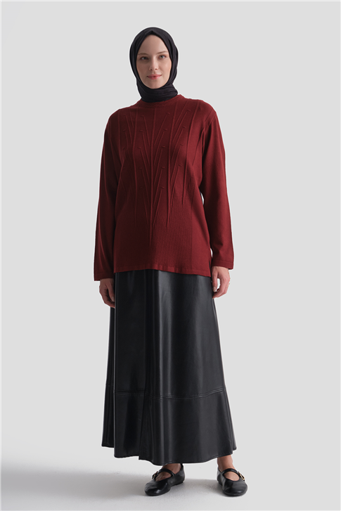Başak Desenli Kazak Bordo 