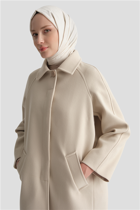 Oversize Kaşe Manto Bej 