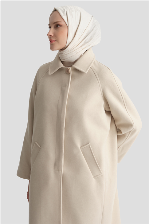 Oversize Kaşe Manto Bej 