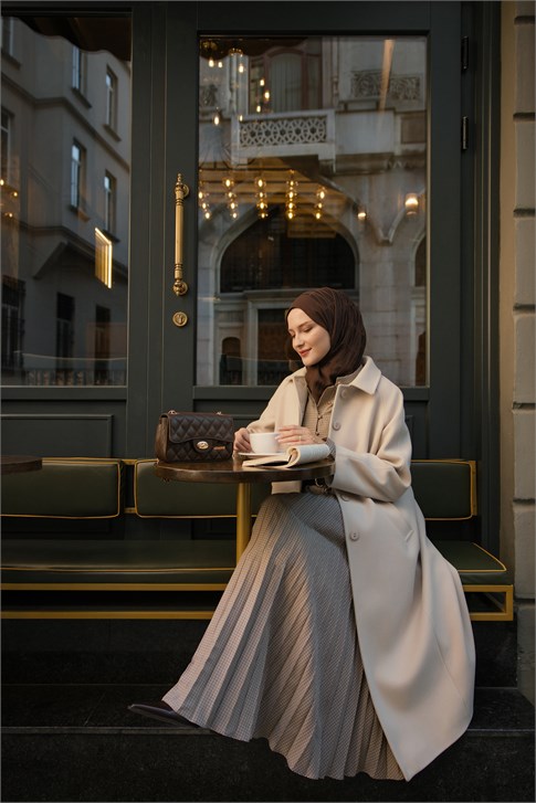 Oversize Kaşe Manto Bej 