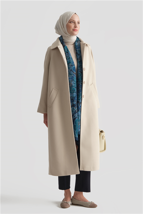 Oversize Kaşe Manto Bej 