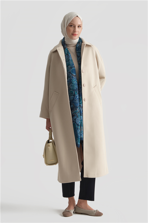 Oversize Kaşe Manto Bej 