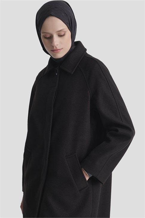 Oversize Kaşe Manto Siyah 