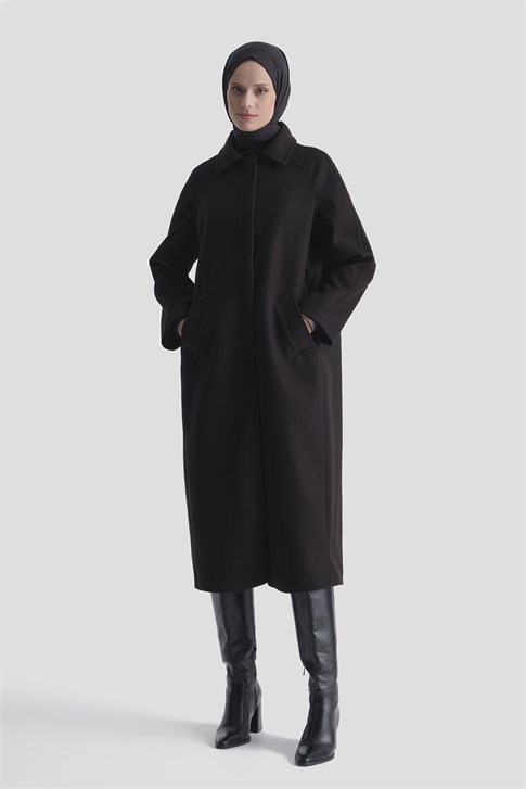 Oversize Kaşe Manto Siyah 