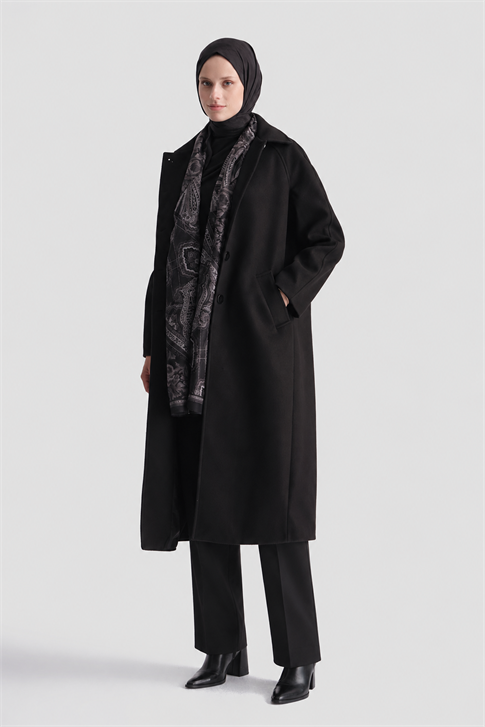 Oversize Kaşe Manto Siyah 