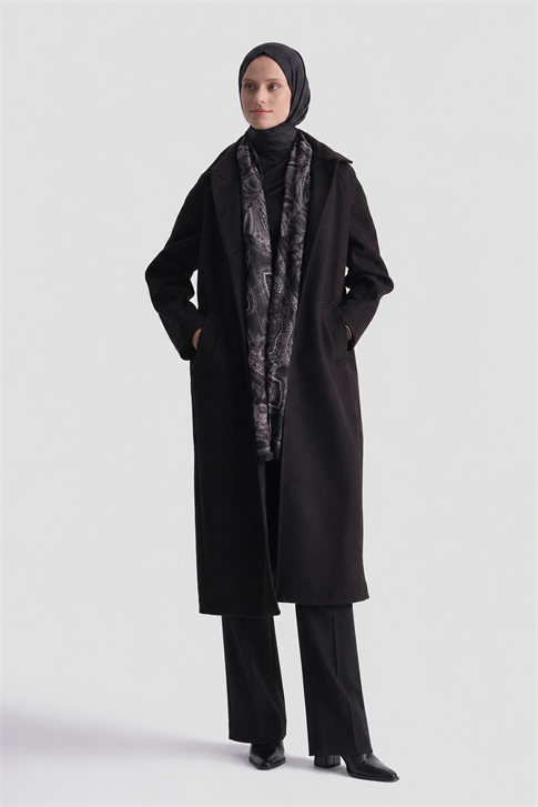 Oversize Kaşe Manto Siyah 
