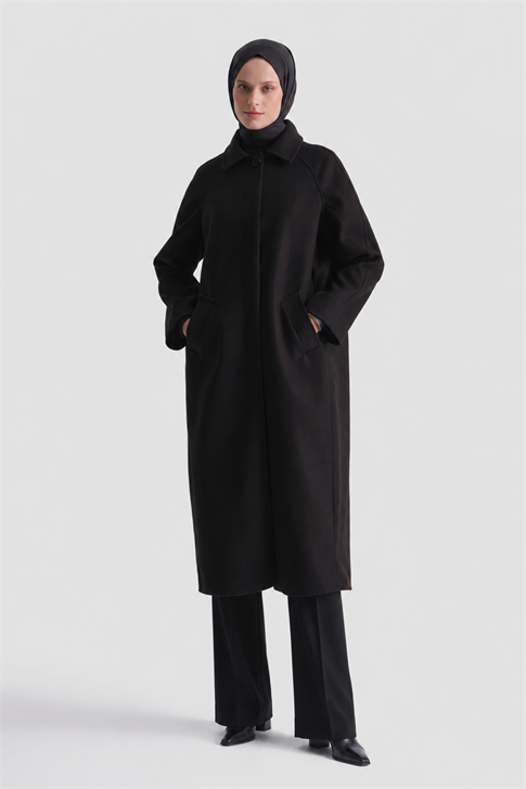 Oversize Kaşe Manto Siyah 