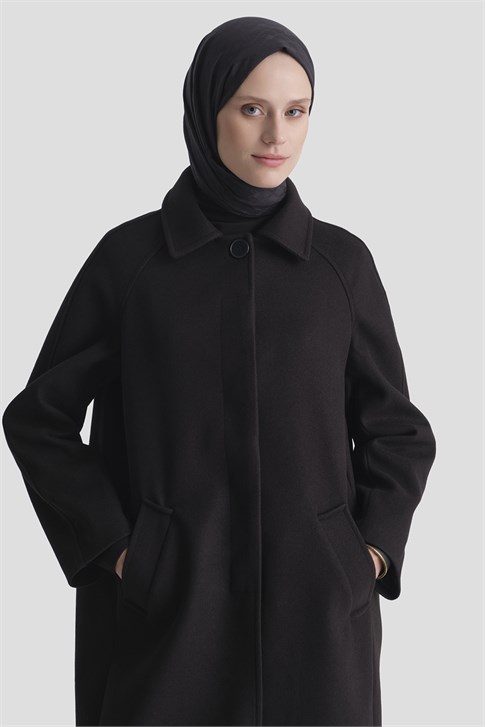 Oversize Kaşe Manto Siyah 