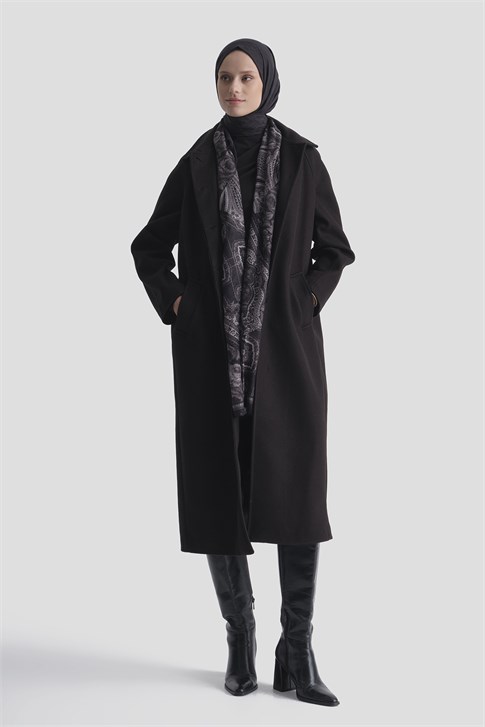 Oversize Kaşe Manto Siyah 