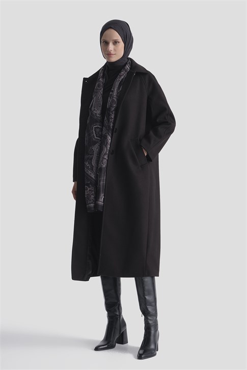 Oversize Kaşe Manto Siyah 
