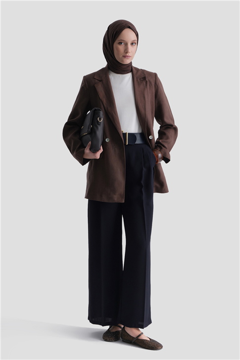 Lastikli Pileli Pantolon Lacivert