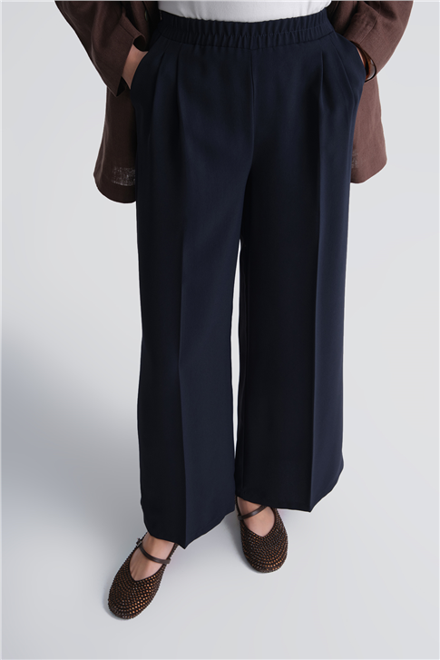Lastikli Pileli Pantolon Lacivert