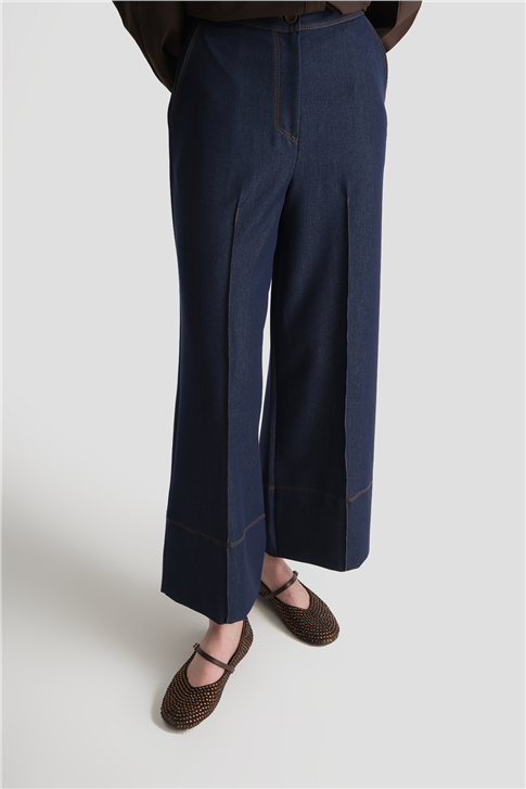 Dikiş Detaylı Denim Pantolon İndigo