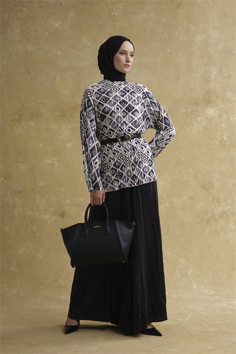 Kırışık Efektli Relax Pantolon Siyah