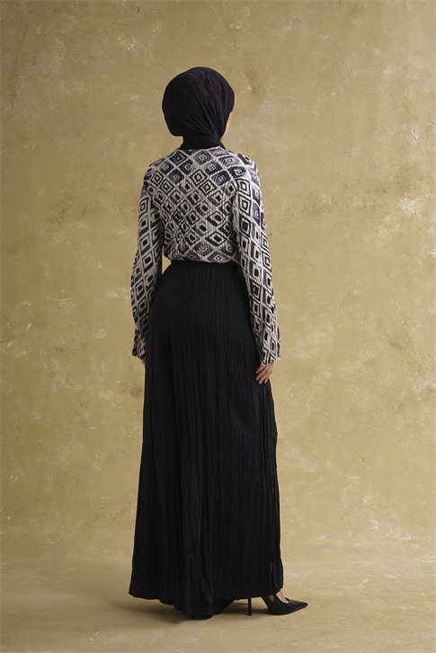 Kırışık Efektli Relax Pantolon Siyah