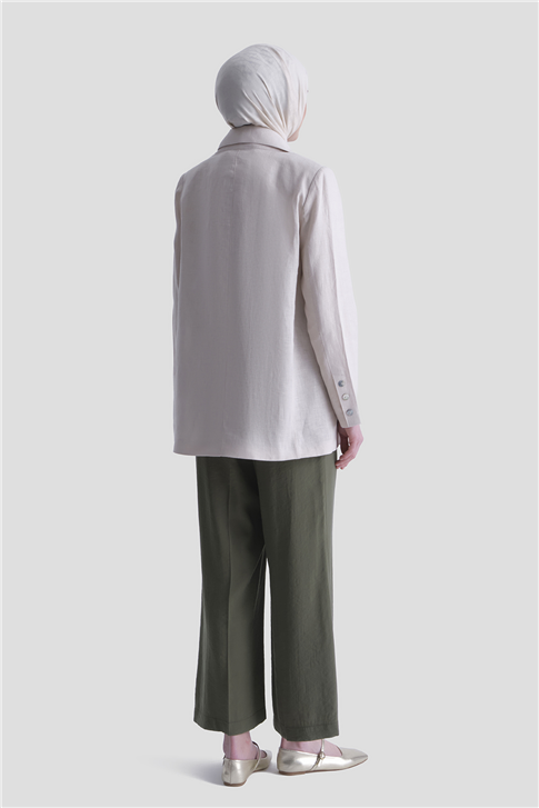 Beli Büzgülü Relax Pantolon Haki