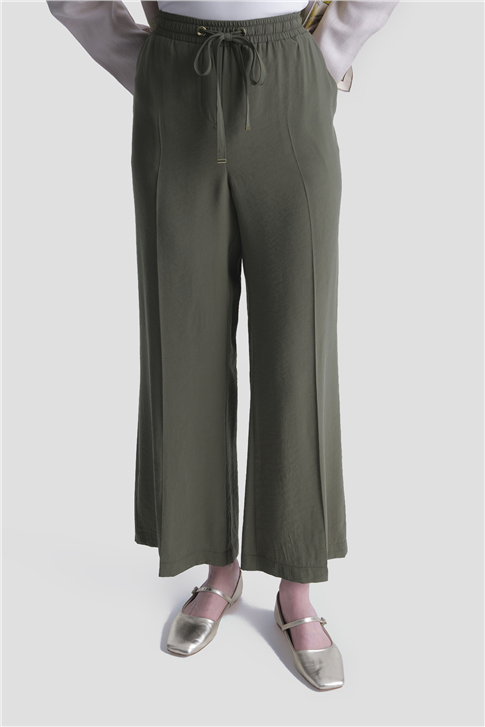 Beli Büzgülü Relax Pantolon Haki