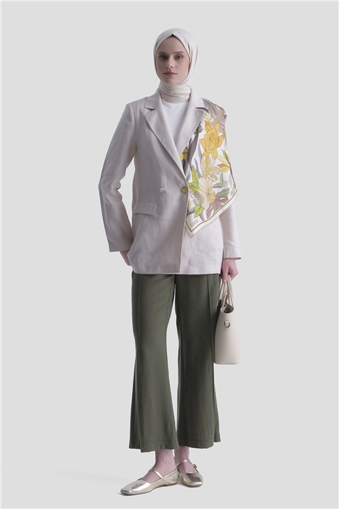 Beli Büzgülü Relax Pantolon Haki