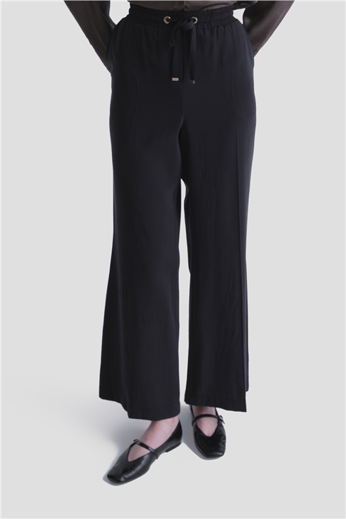 Beli Büzgülü Relax Pantolon Siyah