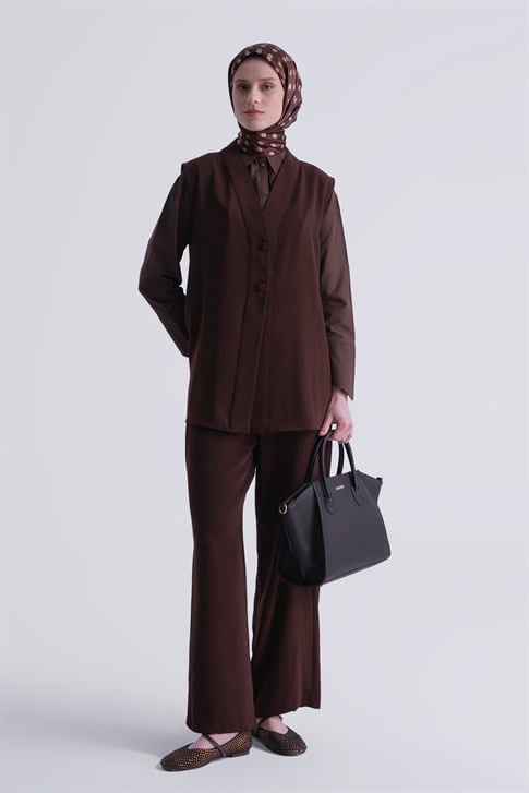 Pileli Palazzo Pantolon Acı kahve