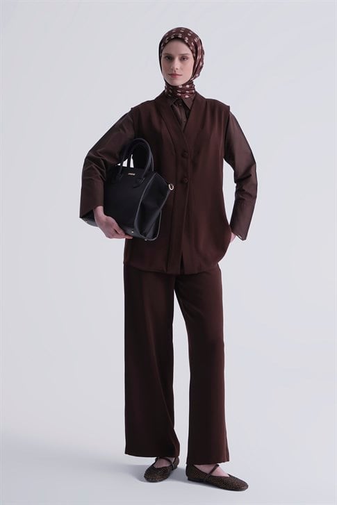 Pileli Palazzo Pantolon Acı kahve