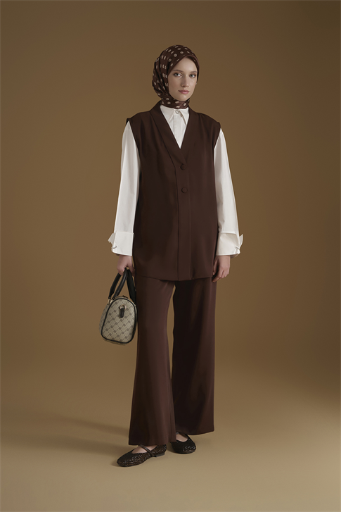 Pileli Palazzo Pantolon Acı kahve