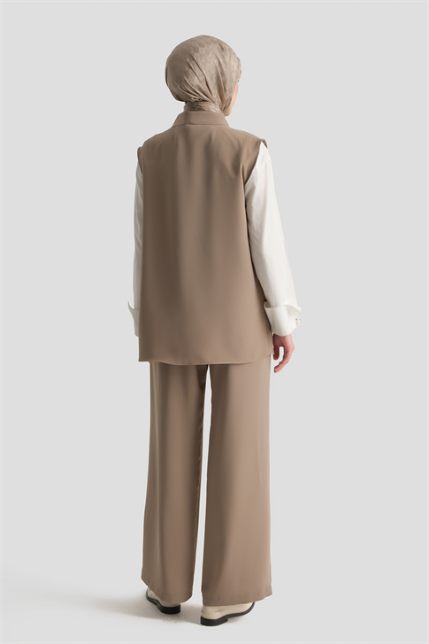 Pileli Palazzo Pantolon Vizon