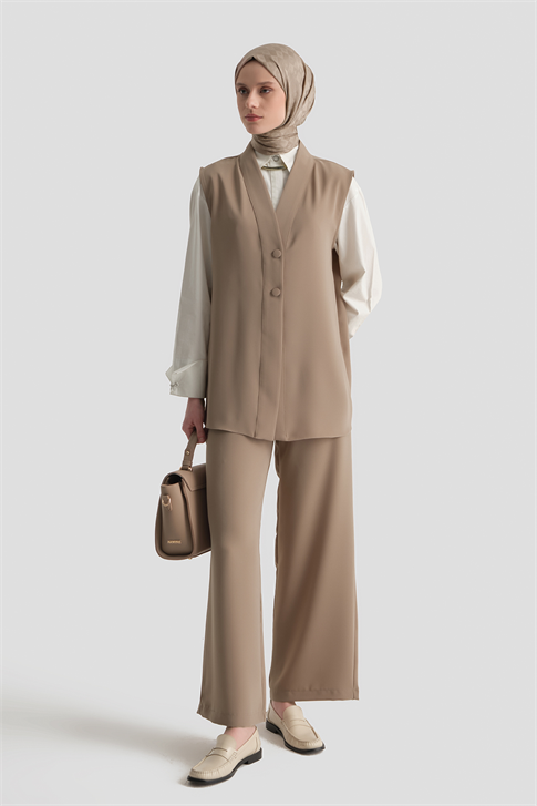 Pileli Palazzo Pantolon Vizon