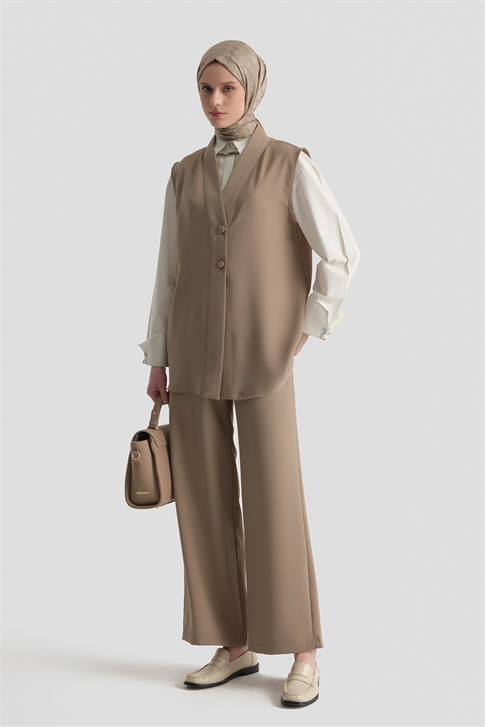 Pileli Palazzo Pantolon Vizon