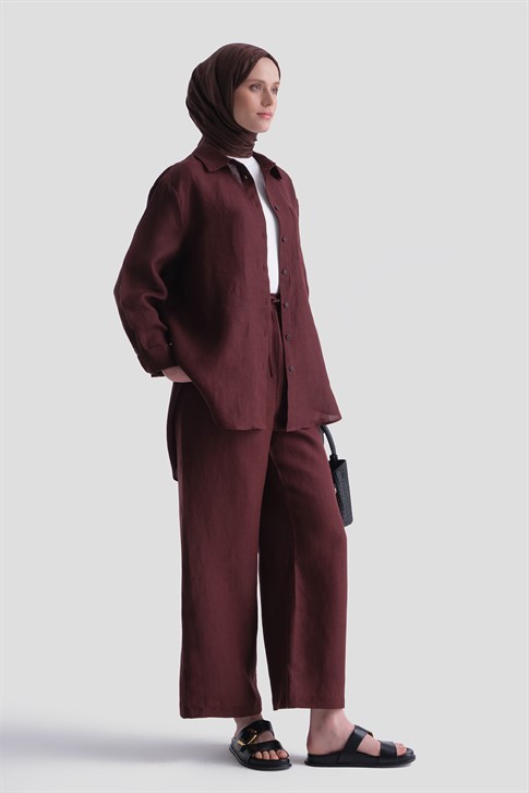 Keten Palazzo Pantolon Bordo
