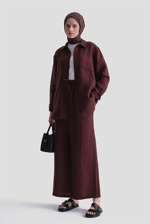 Keten Palazzo Pantolon Bordo
