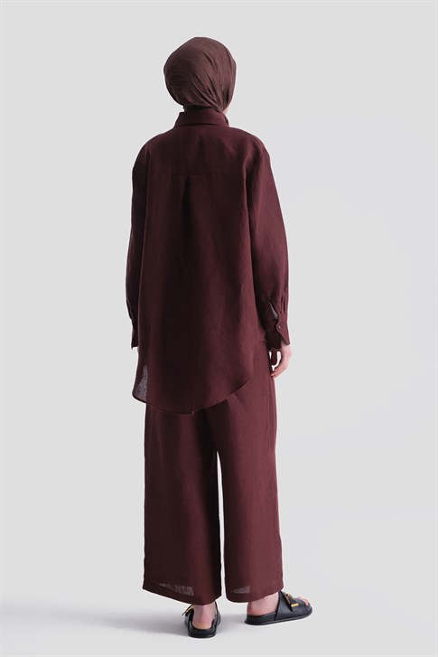 Keten Palazzo Pantolon Bordo