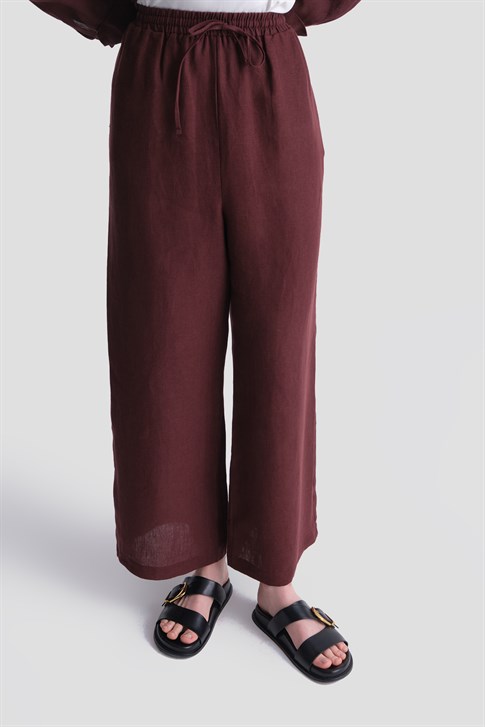 Keten Palazzo Pantolon Bordo