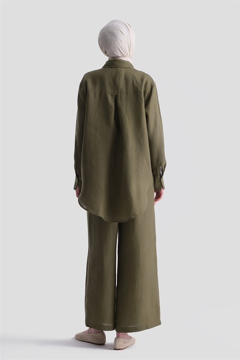 Keten Palazzo Pantolon Haki