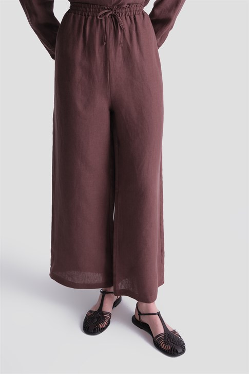 Keten Palazzo Pantolon Kahverengi