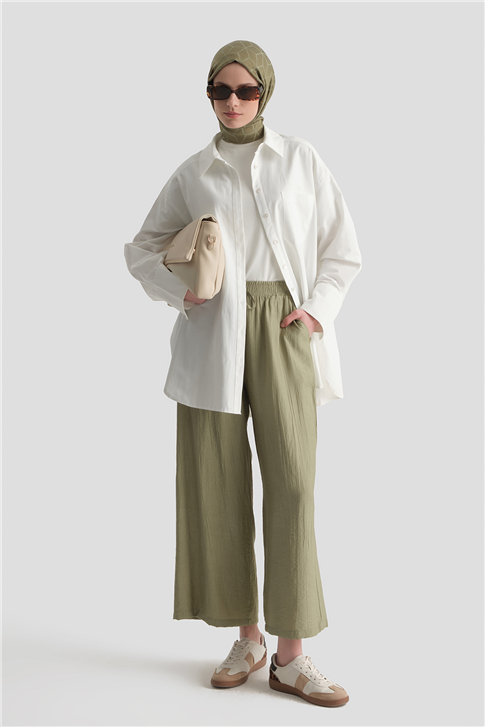 Beli Lastikli Palazzo Pantolon Haki